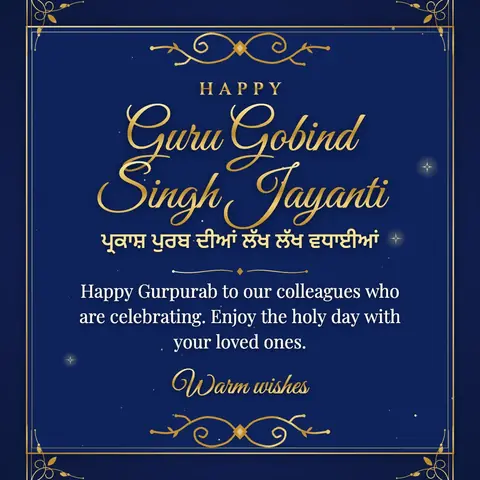 Guru Gobind Singh Jayanti wishes image: Happy Gurpurab to our colleagues who are celebrating. Enjoy the holy day with your loved ones.