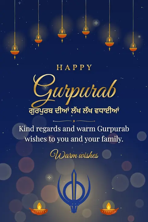Guru Nanak Jayanti wishes image: Kind regards and warm Gurpurab wishes to you and your family.