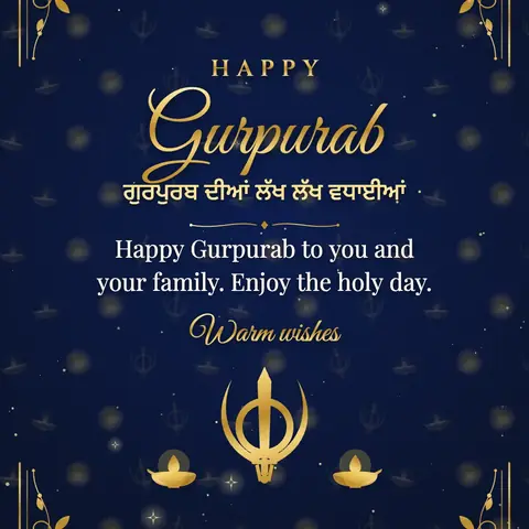 Guru Nanak Jayanti wishes image: Happy Gurpurab to you and your family. Enjoy the holy day.
