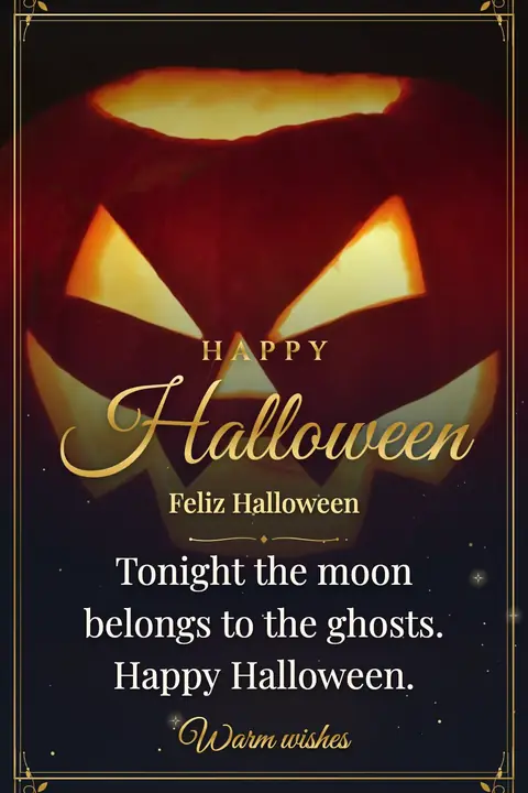 Halloween wishes image: Tonight the moon belongs to the ghosts. Happy Halloween.