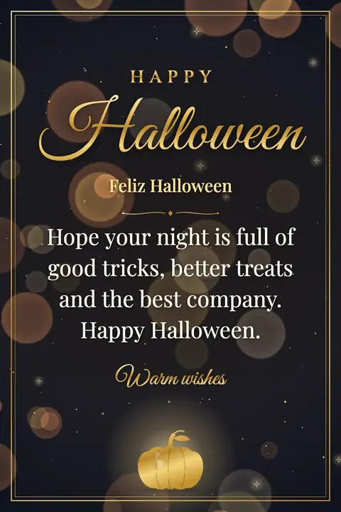 Halloween wishes image: Hope your night is full of good tricks, better treats and the best company. Happy Halloween.