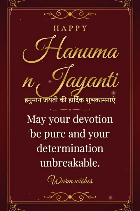 Hanuman Jayanti wishes image: May your devotion be pure and your determination unbreakable.