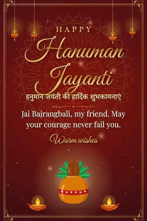 Hanuman Jayanti wishes image: Jai Bajrangbali, my friend. May your courage never fail you.