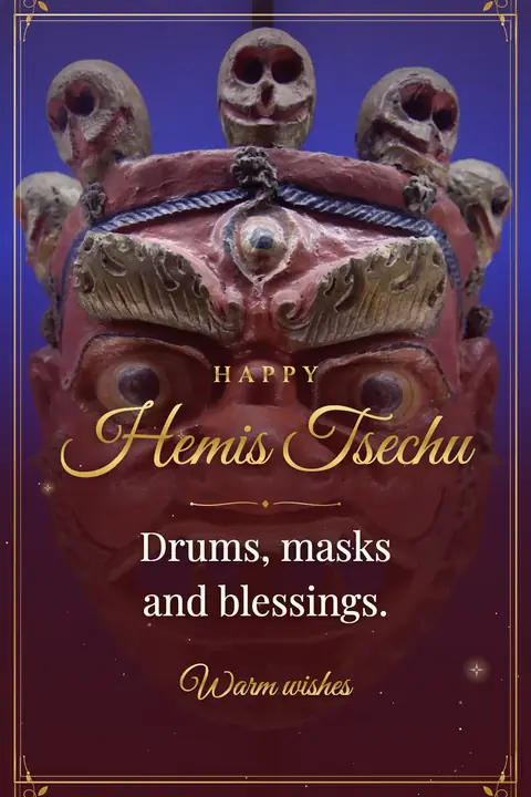 Hemis Festival wishes image: Drums, masks and blessings.