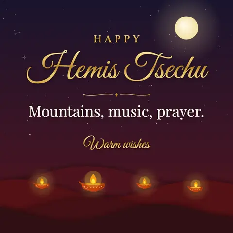 Hemis Festival wishes image: Mountains, music, prayer.
