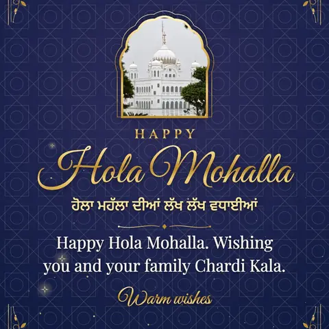 Hola Mohalla wishes image: Happy Hola Mohalla. Wishing you and your family Chardi Kala.