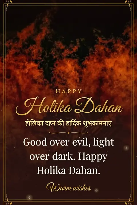 Holika Dahan wishes image: Good over evil, light over dark. Happy Holika Dahan.