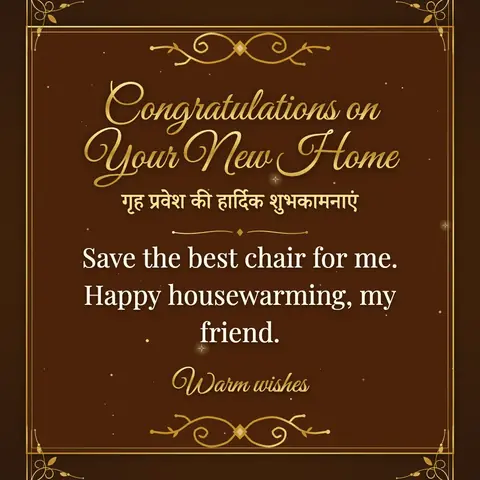 Housewarming wishes image: Save the best chair for me. Happy housewarming, my friend.