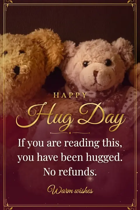 Hug Day wishes image: If you are reading this, you have been hugged. No refunds.