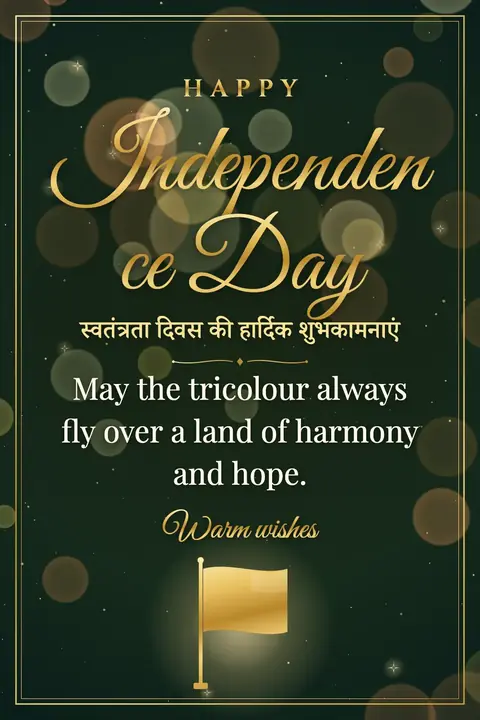 Independence Day (India) wishes image: May the tricolour always fly over a land of harmony and hope.