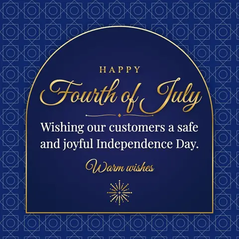 Independence Day (USA) wishes image: Wishing our customers a safe and joyful Independence Day.