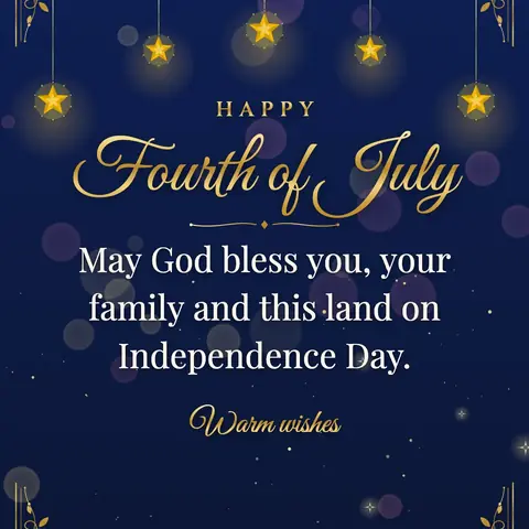 Independence Day (USA) wishes image: May God bless you, your family and this land on Independence Day.