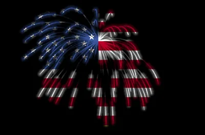 Fireworks in red, white and blue shaped like a flag
