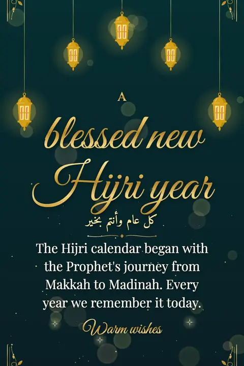 Islamic New Year wishes image: The Hijri calendar began with the Prophet's journey from Makkah to Madinah. Every year we remember it today.