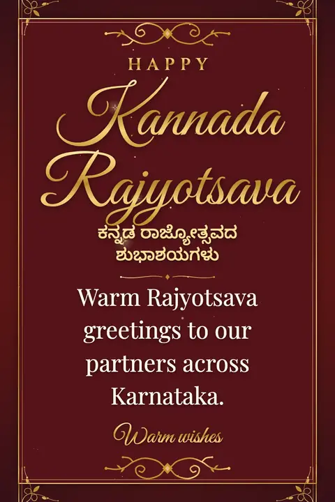 Kannada Rajyotsava wishes image: Warm Rajyotsava greetings to our partners across Karnataka.