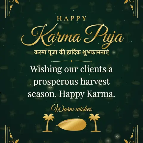 Karma Puja wishes image: Wishing our clients a prosperous harvest season. Happy Karma.