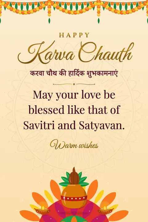 Karva Chauth wishes image: May your love be blessed like that of Savitri and Satyavan.