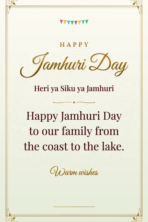 Jamhuri Day (Kenya) wishes image: Happy Jamhuri Day to our family from the coast to the lake.