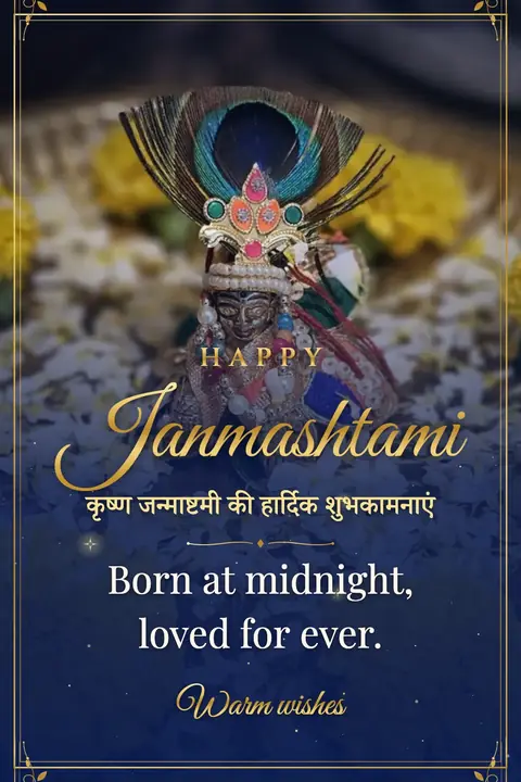 Krishna Janmashtami wishes image: Born at midnight, loved for ever.