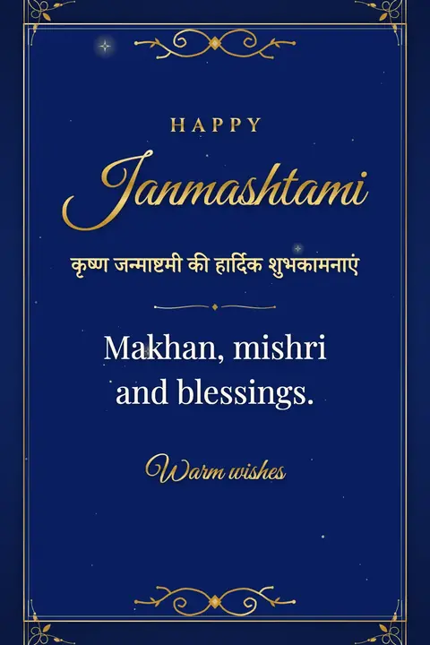 Krishna Janmashtami wishes image: Makhan, mishri and blessings.