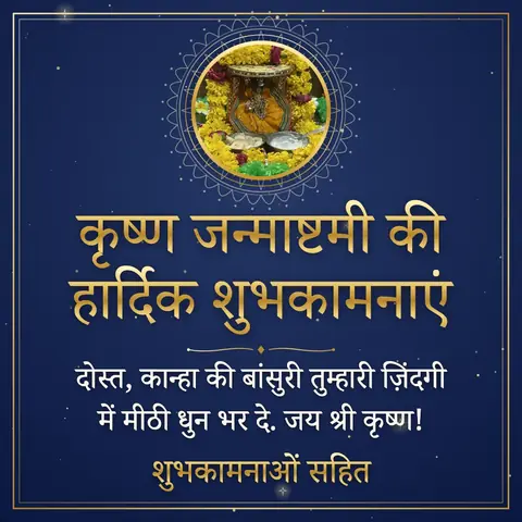 Krishna Janmashtami wishes image: दोस्त, कान्हा की बांसुरी तुम्हारी ज़िंदगी में मीठी धुन भर दे. जय श्री कृष्ण!