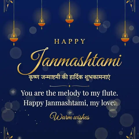 Krishna Janmashtami wishes image: You are the melody to my flute. Happy Janmashtami, my love.