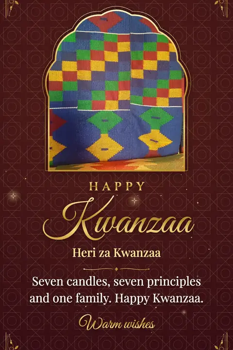 Kwanzaa wishes image: Seven candles, seven principles and one family. Happy Kwanzaa.