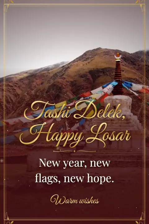 Losar wishes image: New year, new flags, new hope.
