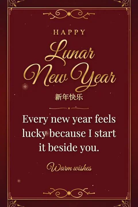 Lunar New Year wishes image: Every new year feels lucky because I start it beside you.
