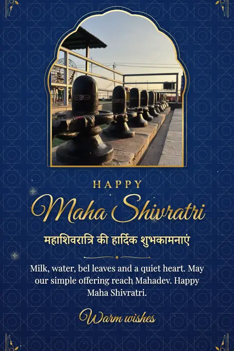 Maha Shivratri wishes image: Milk, water, bel leaves and a quiet heart. May our simple offering reach Mahadev. Happy Maha Shivratri.