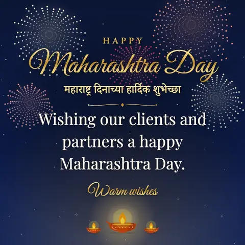 Maharashtra Day wishes image: Wishing our clients and partners a happy Maharashtra Day.