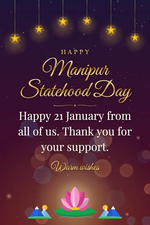 Manipur Statehood Day wishes image: Happy 21 January from all of us. Thank you for your support.