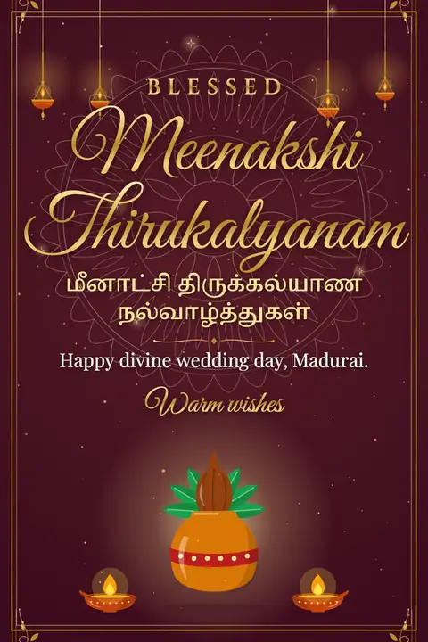 Meenakshi Thirukalyanam wishes image: Happy divine wedding day, Madurai.