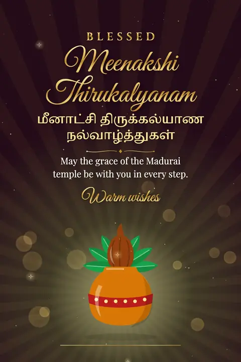 Meenakshi Thirukalyanam wishes image: May the grace of the Madurai temple be with you in every step.