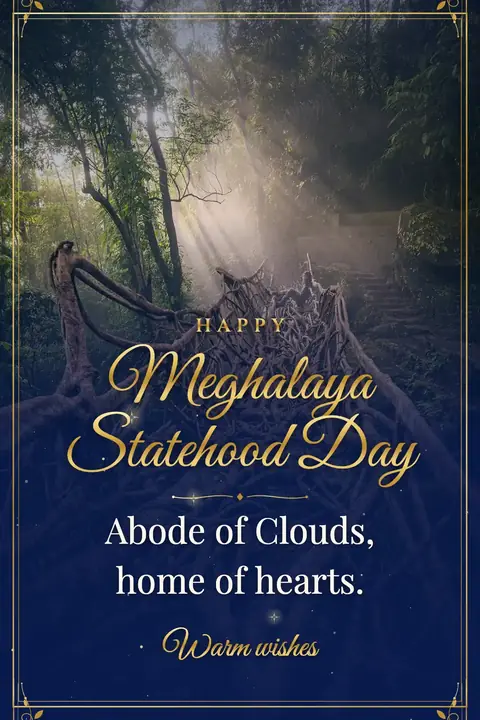 Meghalaya Statehood Day wishes image: Abode of Clouds, home of hearts.