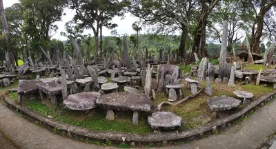 Old standing stones and flat stone tables in a grove