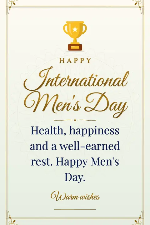 International Men's Day wishes image: Health, happiness and a well-earned rest. Happy Men's Day.