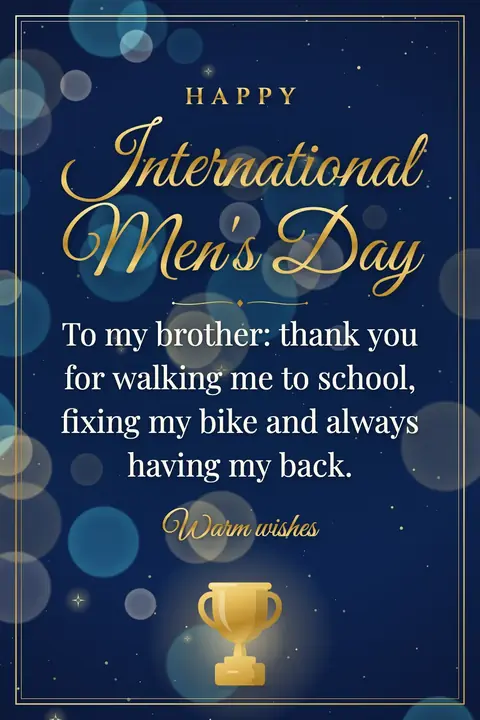 International Men's Day wishes image: To my brother: thank you for walking me to school, fixing my bike and always having my back.