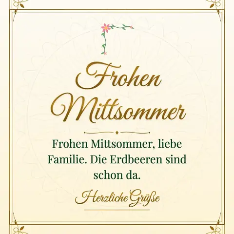 Midsummer wishes image: Frohen Mittsommer, liebe Familie. Die Erdbeeren sind schon da.