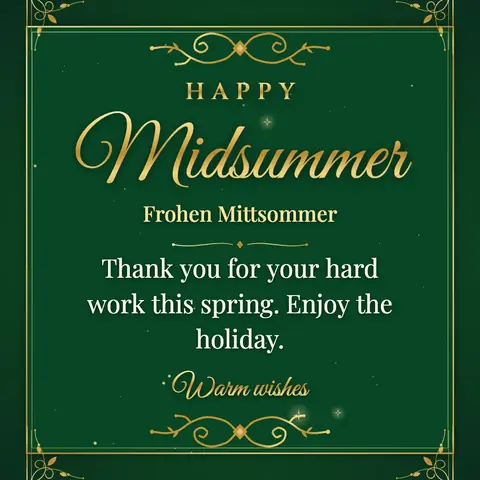 Midsummer wishes image: Thank you for your hard work this spring. Enjoy the holiday.