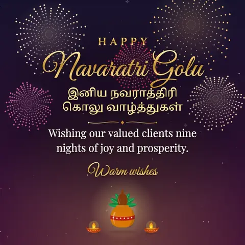 Navaratri Golu wishes image: Wishing our valued clients nine nights of joy and prosperity.