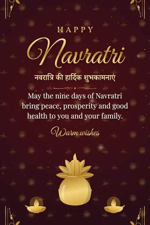 Navratri wishes image: May the nine days of Navratri bring peace, prosperity and good health to you and your family.