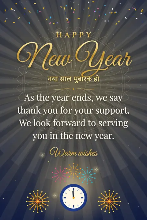 New Year wishes image: As the year ends, we say thank you for your support. We look forward to serving you in the new year.
