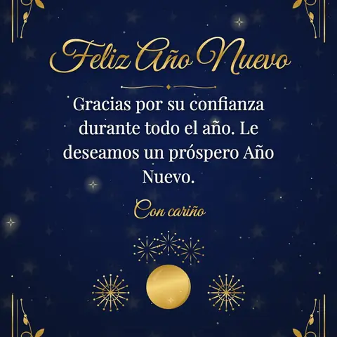 New Year wishes image: Gracias por su confianza durante todo el año. Le deseamos un próspero Año Nuevo.