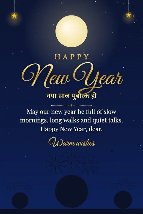 New Year wishes image: May our new year be full of slow mornings, long walks and quiet talks. Happy New Year, dear.