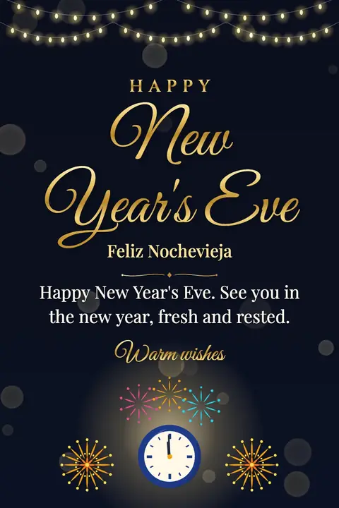 New Year's Eve wishes image: Happy New Year's Eve. See you in the new year, fresh and rested.