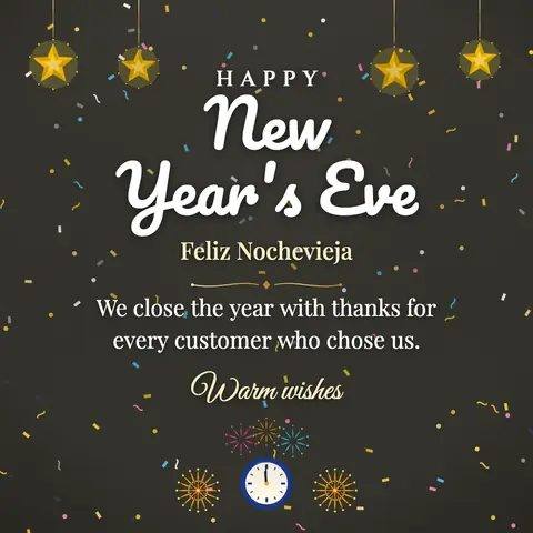 New Year's Eve wishes image: We close the year with thanks for every customer who chose us.