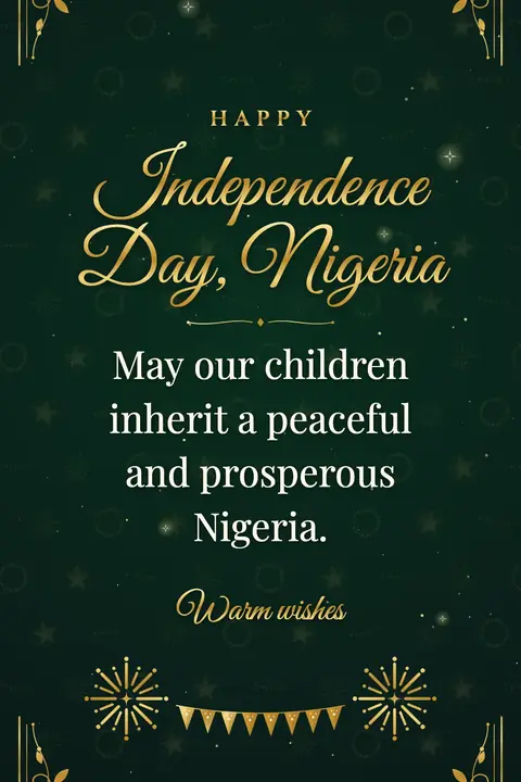 Nigeria Independence Day wishes image: May our children inherit a peaceful and prosperous Nigeria.