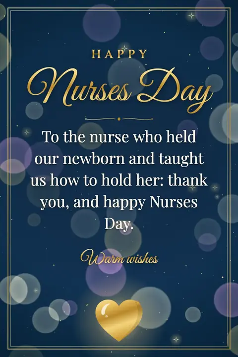 International Nurses Day wishes image: To the nurse who held our newborn and taught us how to hold her: thank you, and happy Nurses Day.