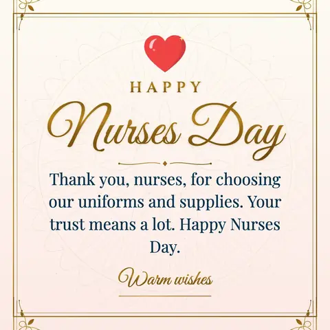 International Nurses Day wishes image: Thank you, nurses, for choosing our uniforms and supplies. Your trust means a lot. Happy Nurses Day.